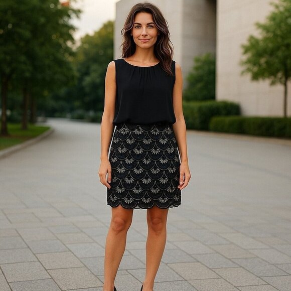 Aidan Mattox Chiffon Blouson Embroidered Sequin Cocktail Dress $220 Women's 4 - Picture 1 of 7